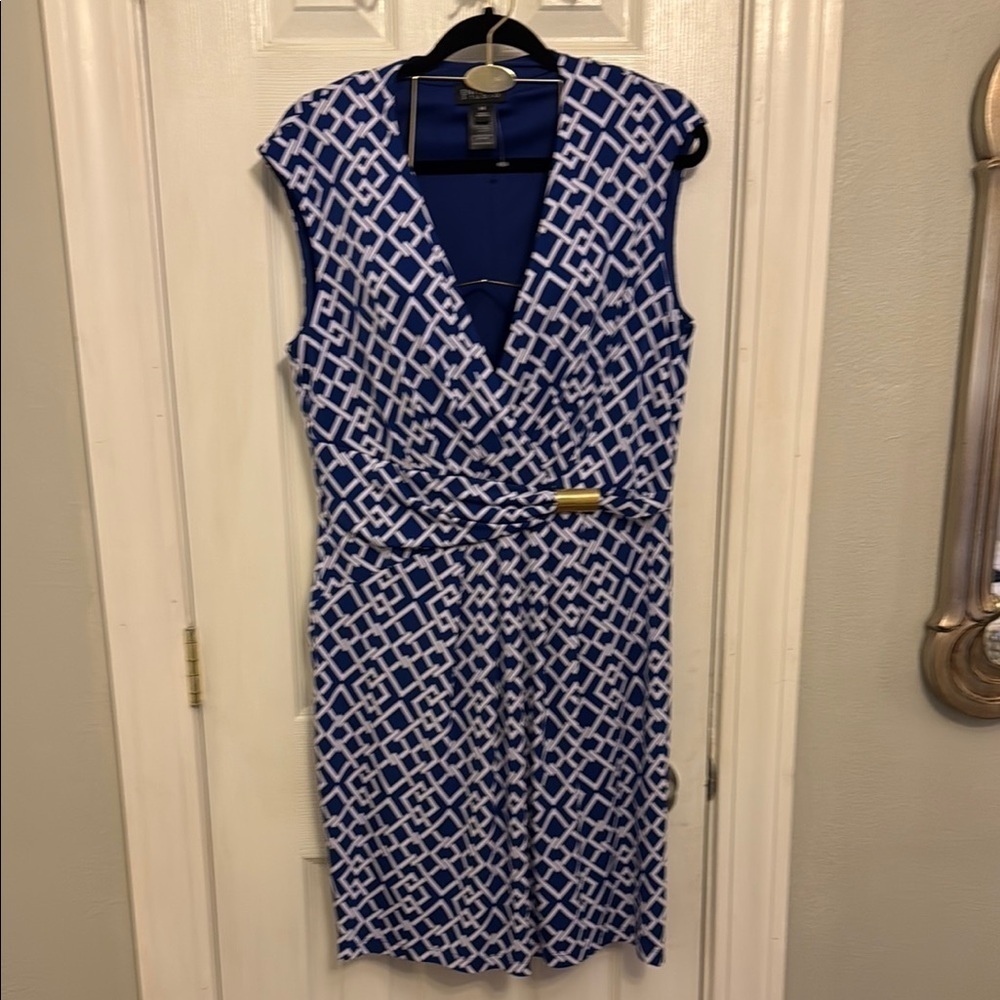 Enfocus Studio Blue and White Sheath Midi Dress